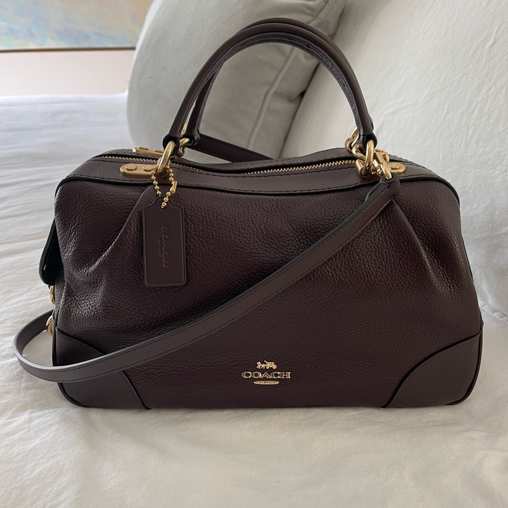 COACH Mixed Leather Lane Satchel OXBLOOD/GOLD Crossbody Strap